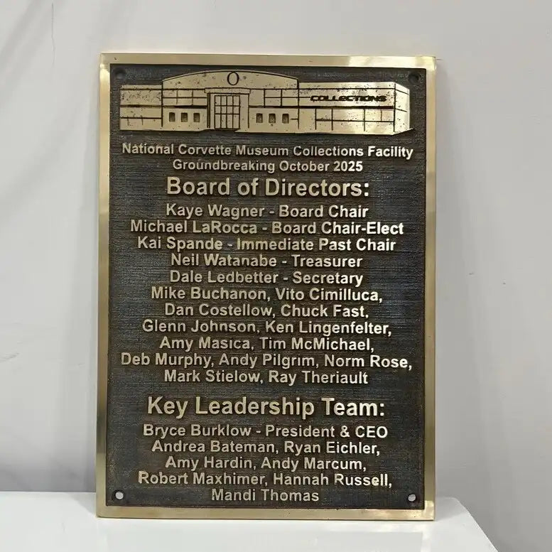 Bronze Plaque for building with names of board members and key leadership team for a museum groundbreaking event.
