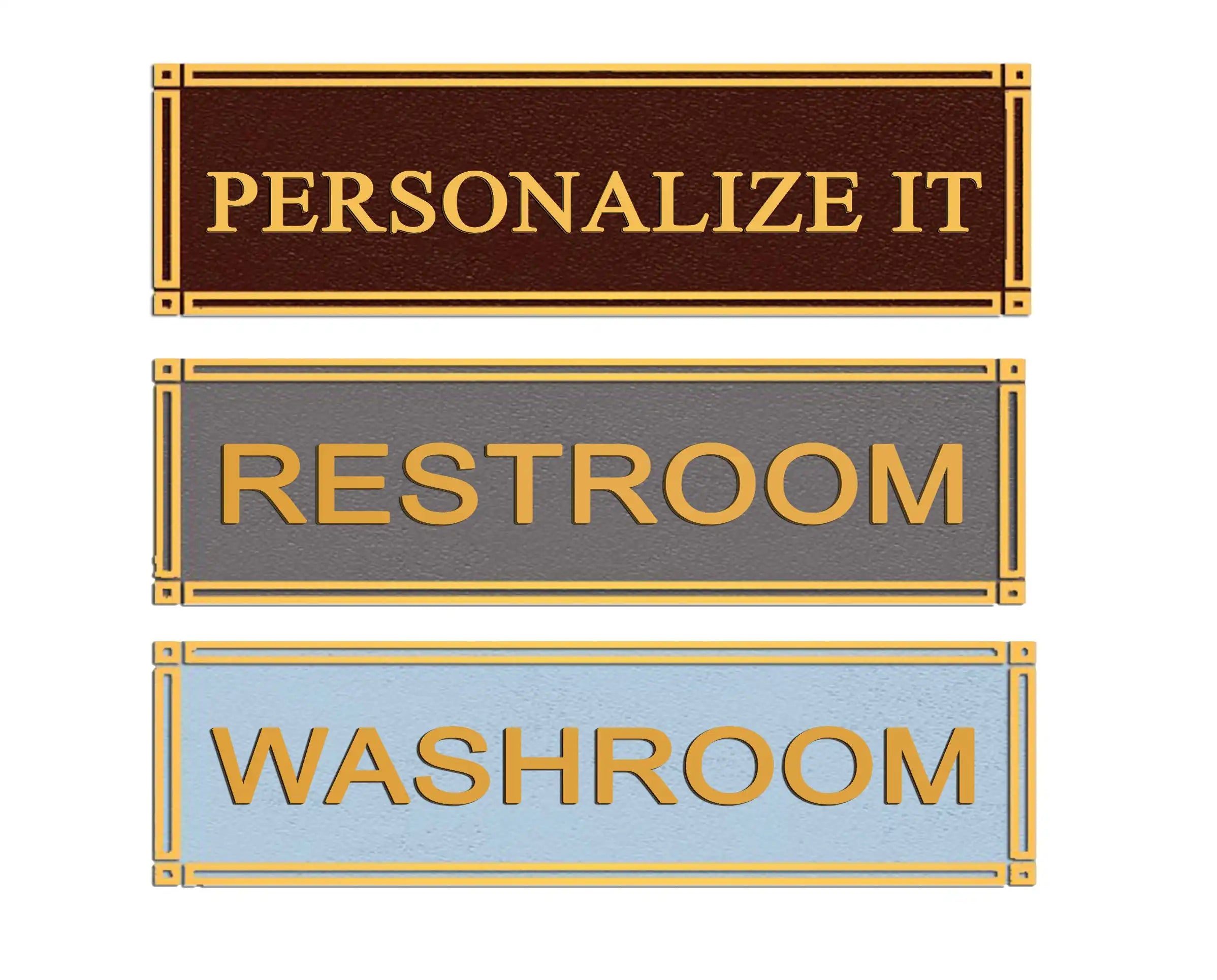 Three different door signs. Personalized plaques - Personalized molded metal 3D plaques