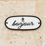 Outdoor metal oval address sign for home entrance