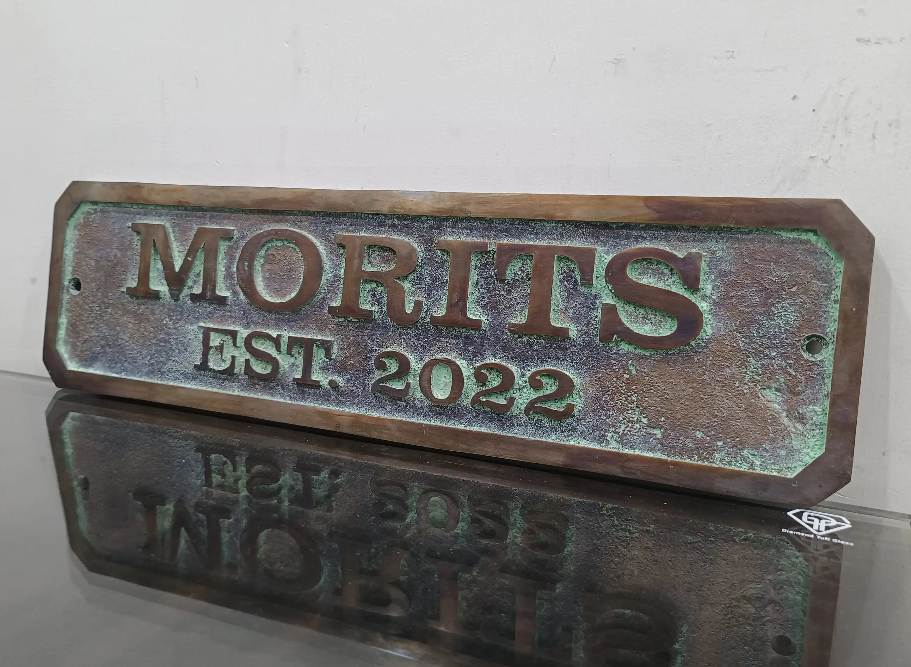 Personalized bronze establish signs - Green patina custom plaque