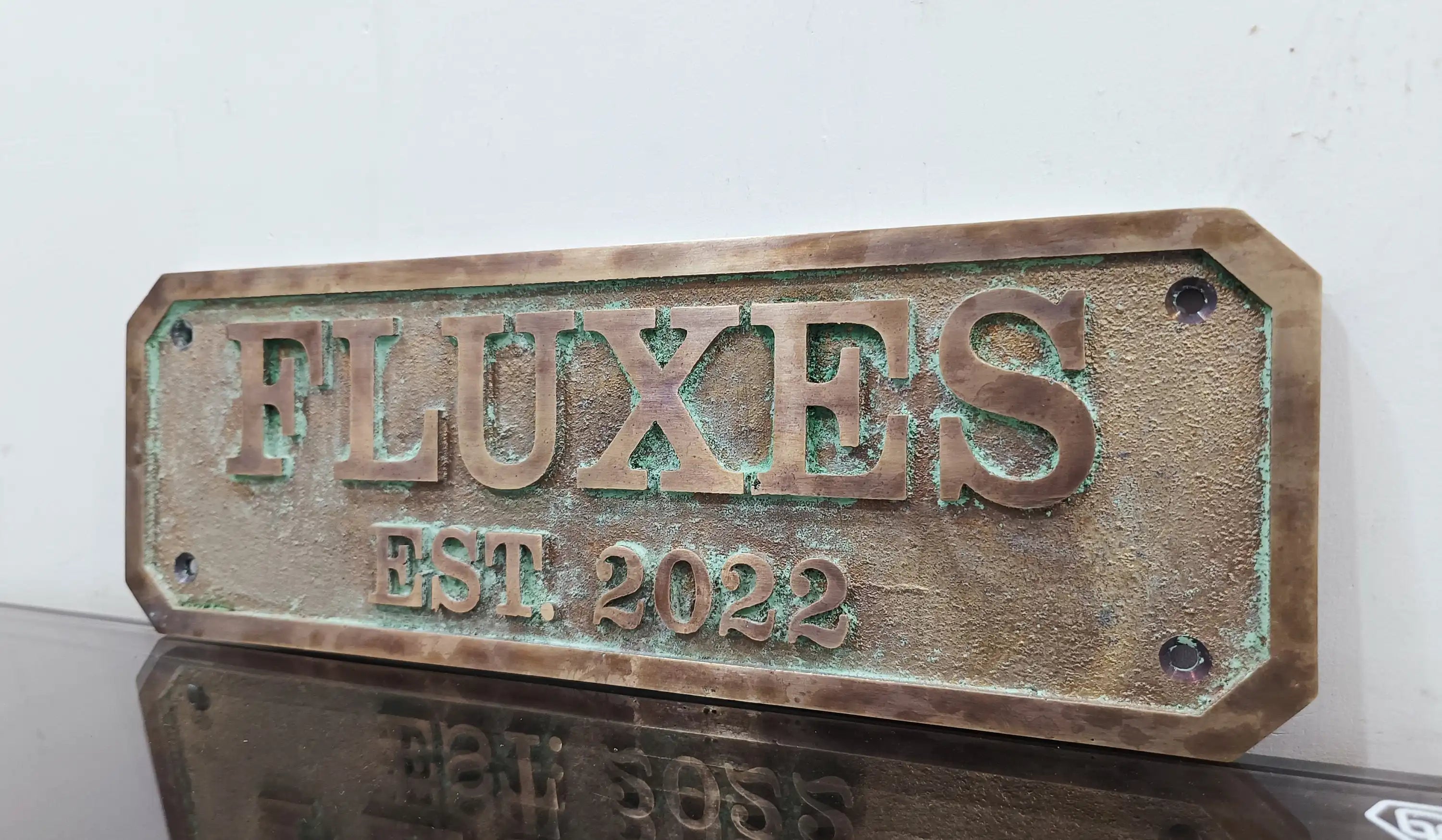 Personalized bronze establish signs - Green patina custom plaque