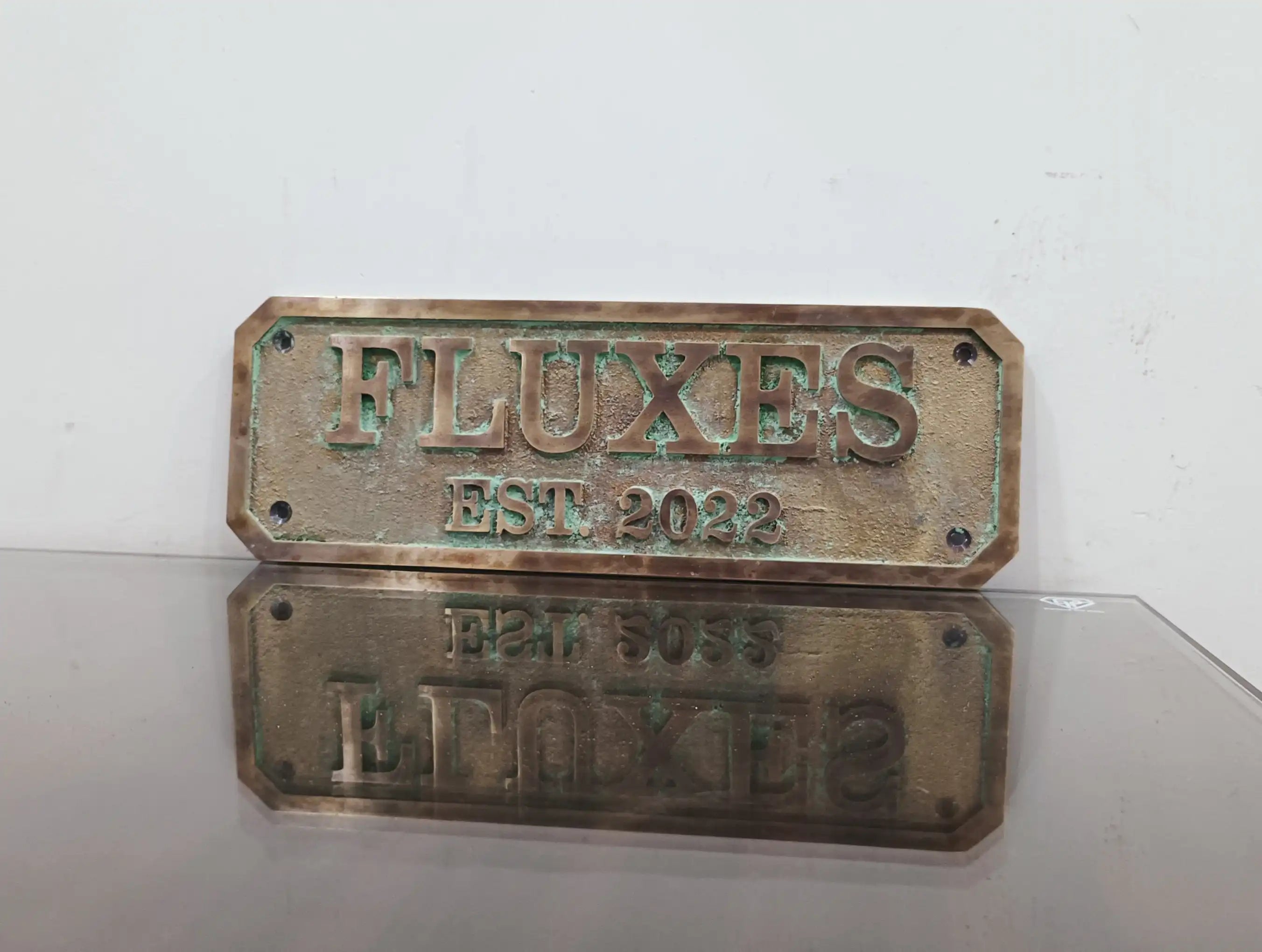 Personalized bronze establish signs - Green patina custom plaque