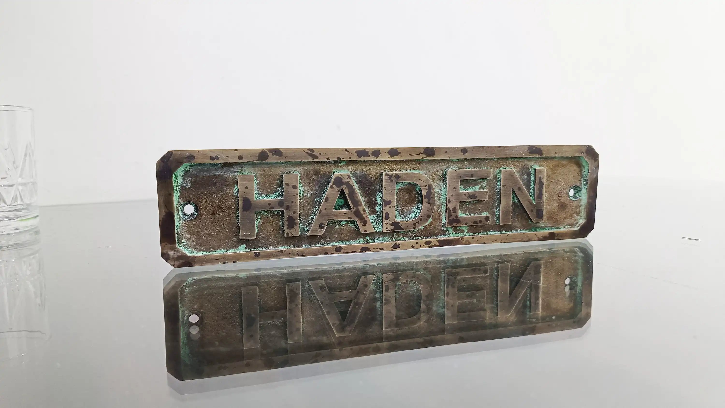 Personalized bronze establish signs - Green patina custom plaque