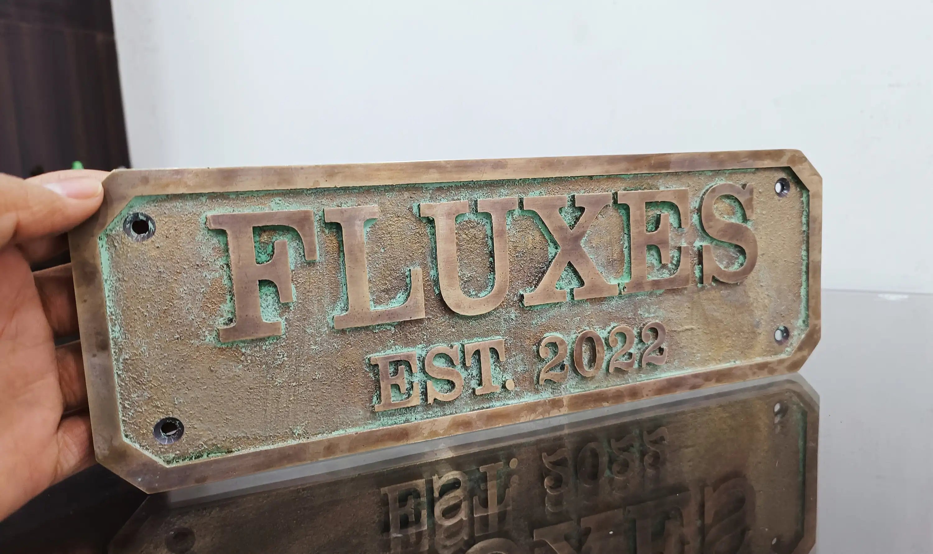 Personalized bronze establish signs - Green patina custom plaque