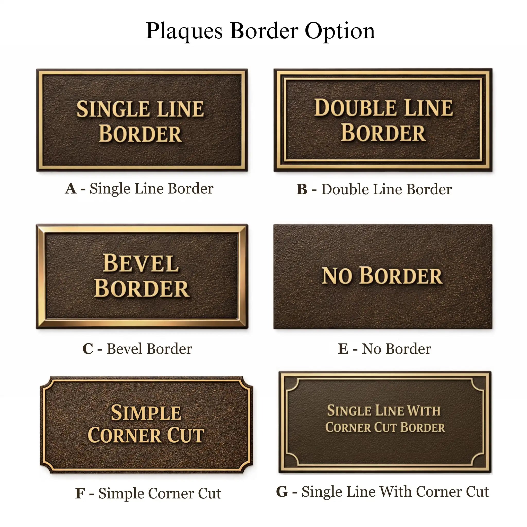 Various border options for plaques on a white background