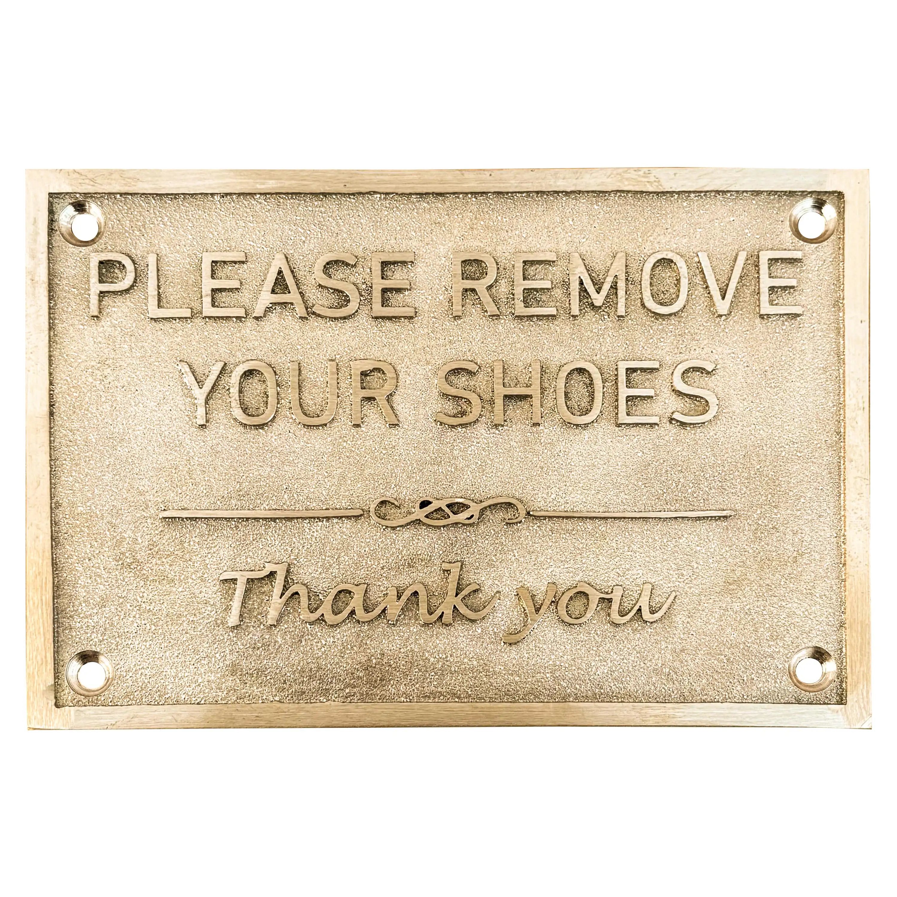 Brass door plaques & sign with text -Please Remove Your Shoes bronze Signs