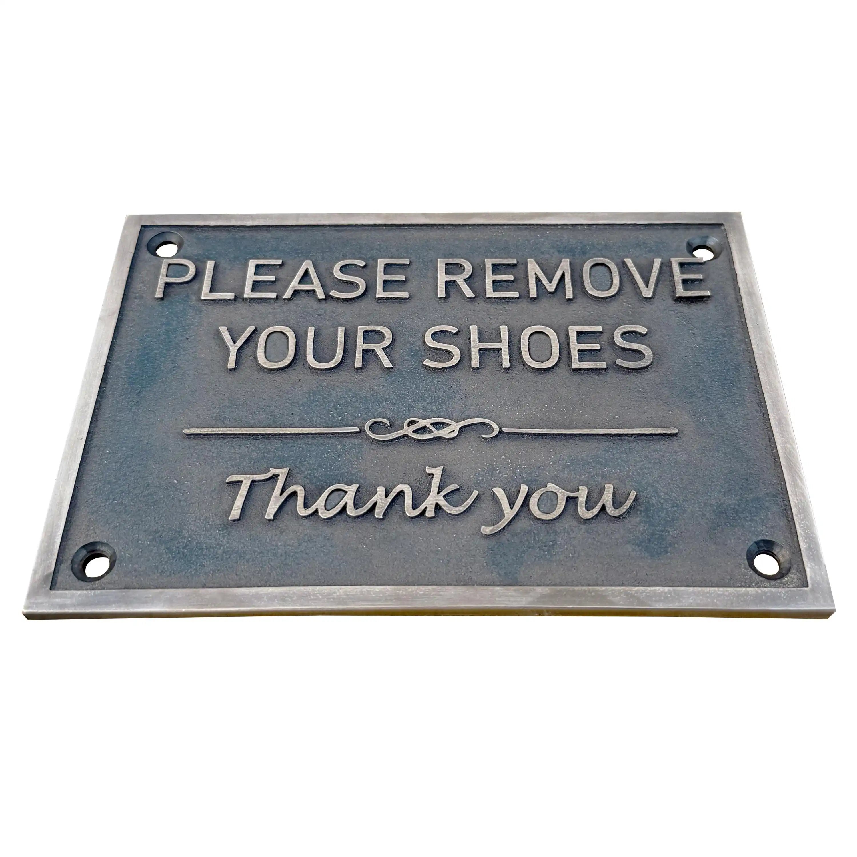 Brass Door Plaques - Please Remove Your Shoes bronze Signs