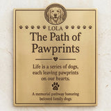Memorial plaque for dogs with engraved text and a dog's face, on a light background.