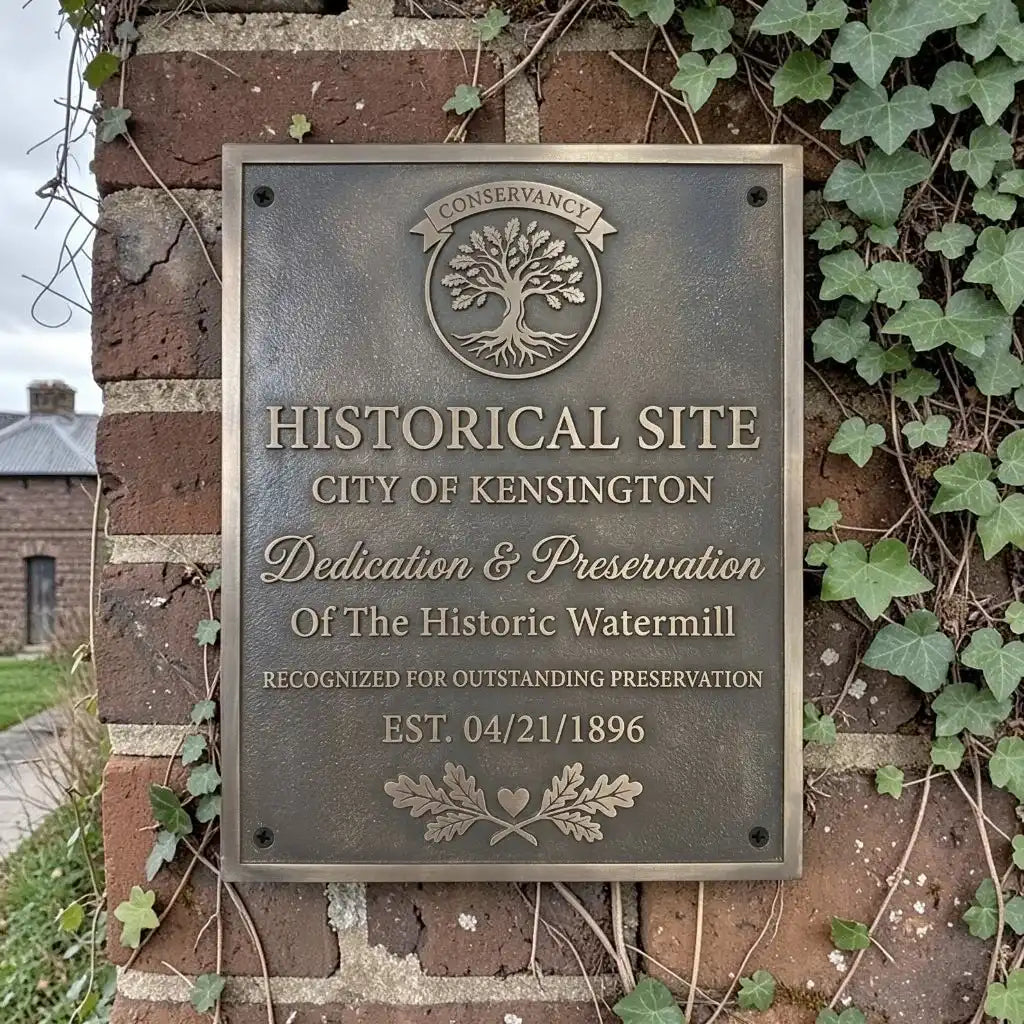 Cast bronze historical plaque with custom logo