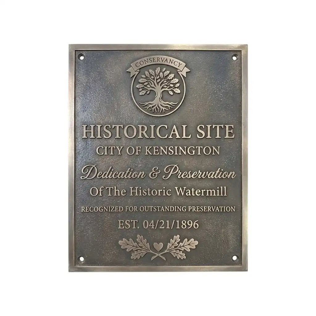 Bronze plaque for a historical site, Heritage bronze plaque with raised lettering