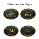 Four custom-made historical plaques with text on a white background