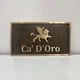 Custom bronze sign for outdoor use with custom text and logo
