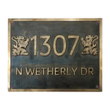 Cast Bronze plaques - Bronze house number sign with '1307 N WETHERLY DR' on a metallic background