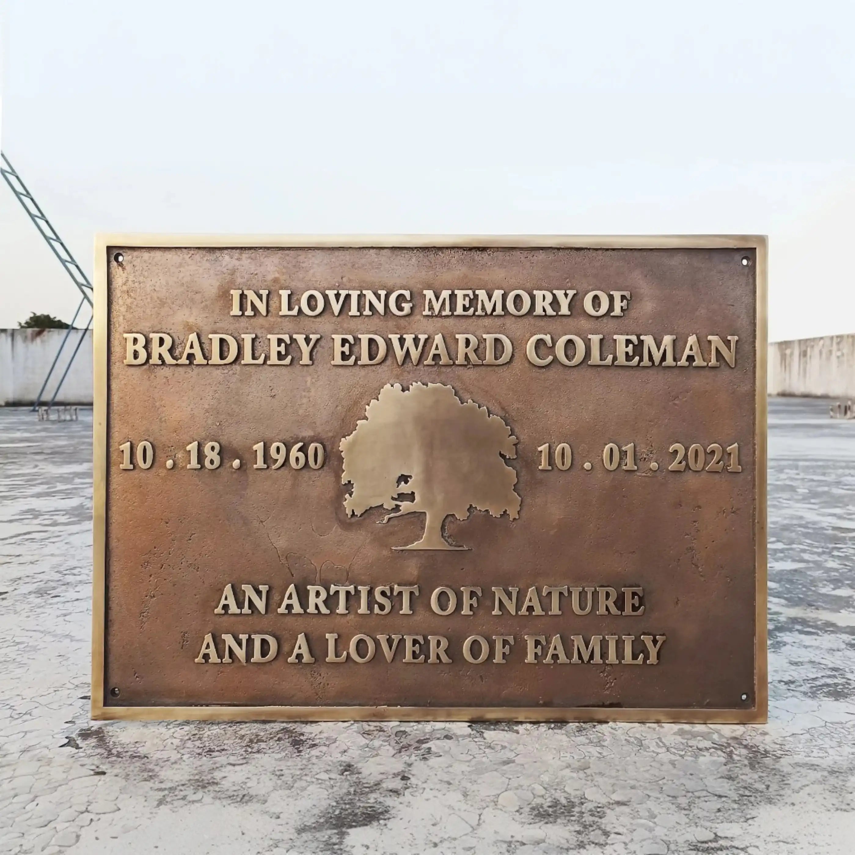 Bronze plaque commemorating Bradley Edward Coleman with his birth and death dates, and a brief description.