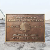 Bronze plaque commemorating Bradley Edward Coleman with his birth and death dates, and a brief description.