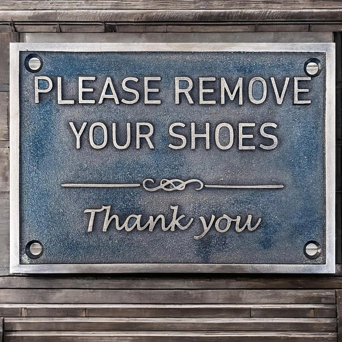 Brass Door Plaques black finish with engraved text - Please Remove Your Shoes bronze Signs