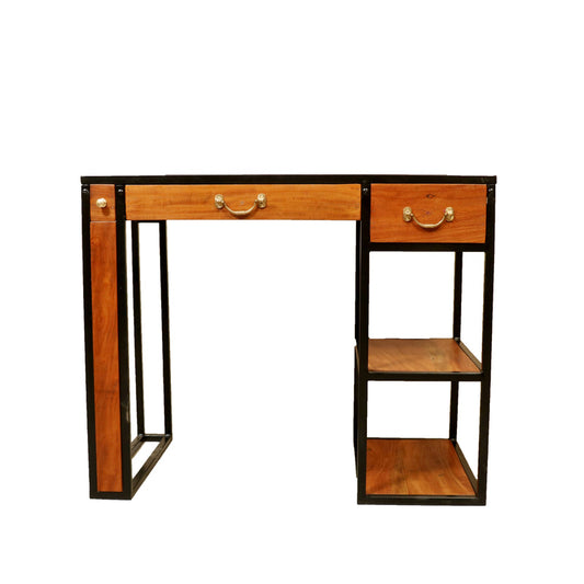 Modern Writing Desk with Dual Drawers and Bookshelf Storage