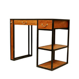Modern Writing Desk with Dual Drawers and Bookshelf Storage