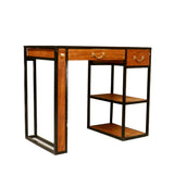 Modern Writing Desk with Dual Drawers and Bookshelf Storage