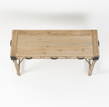 Wooden folding table on a white background