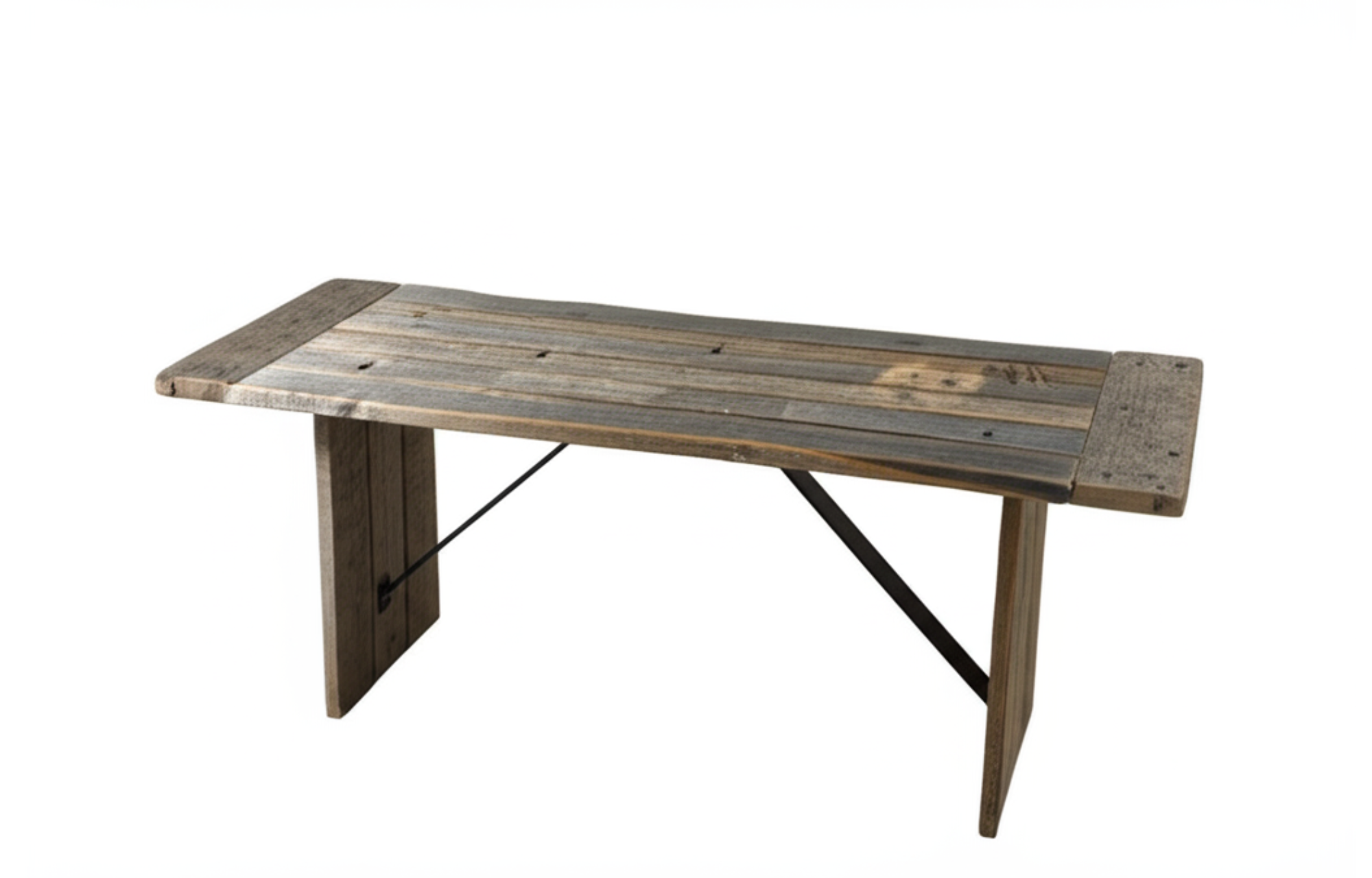 Wooden table with a rustic design on a white background