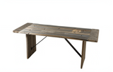 Wooden table with a rustic design on a white background