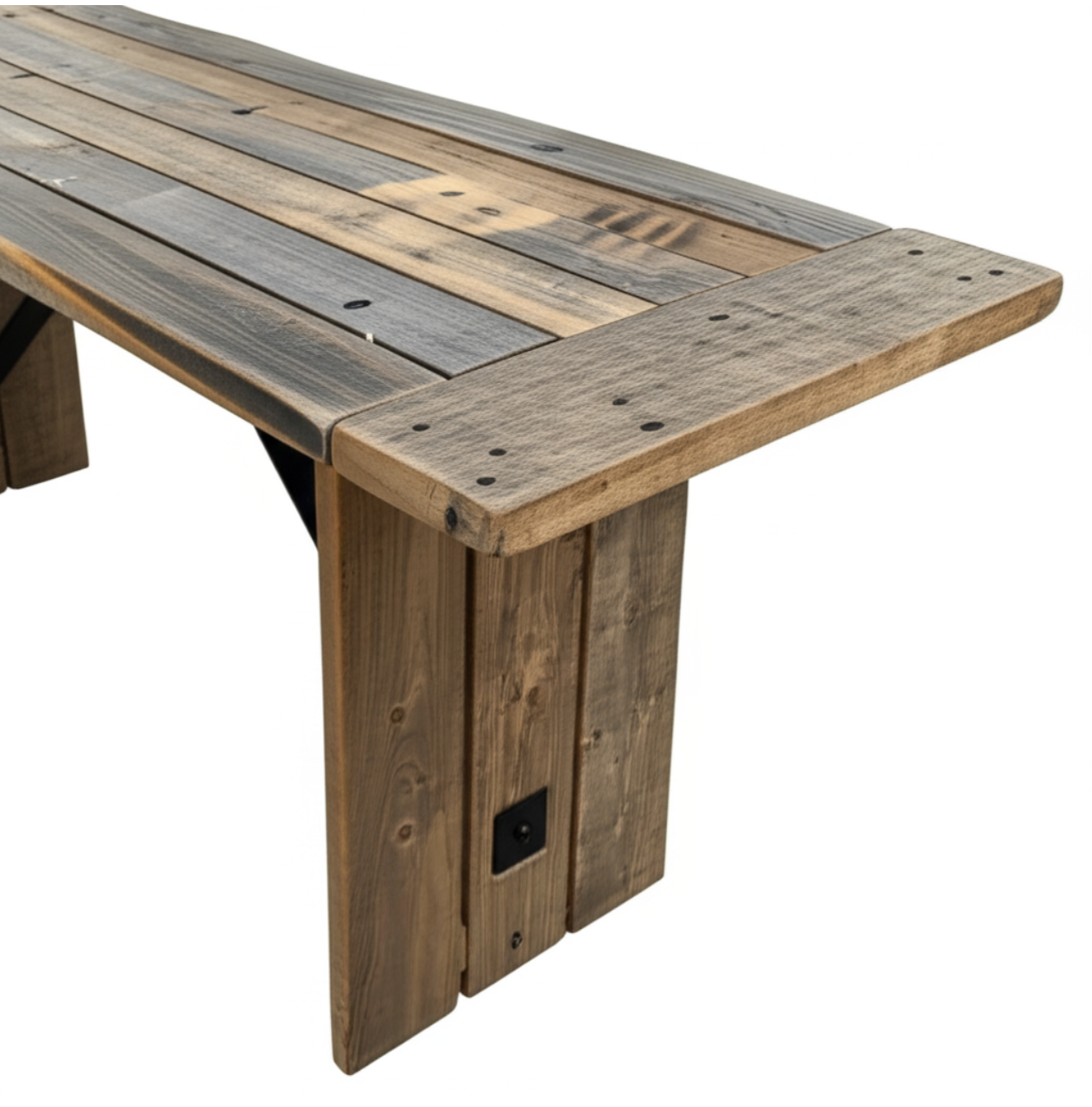 Wooden bench with a rustic design on a white background