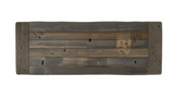 Wooden wall art with a rustic design on a white background
