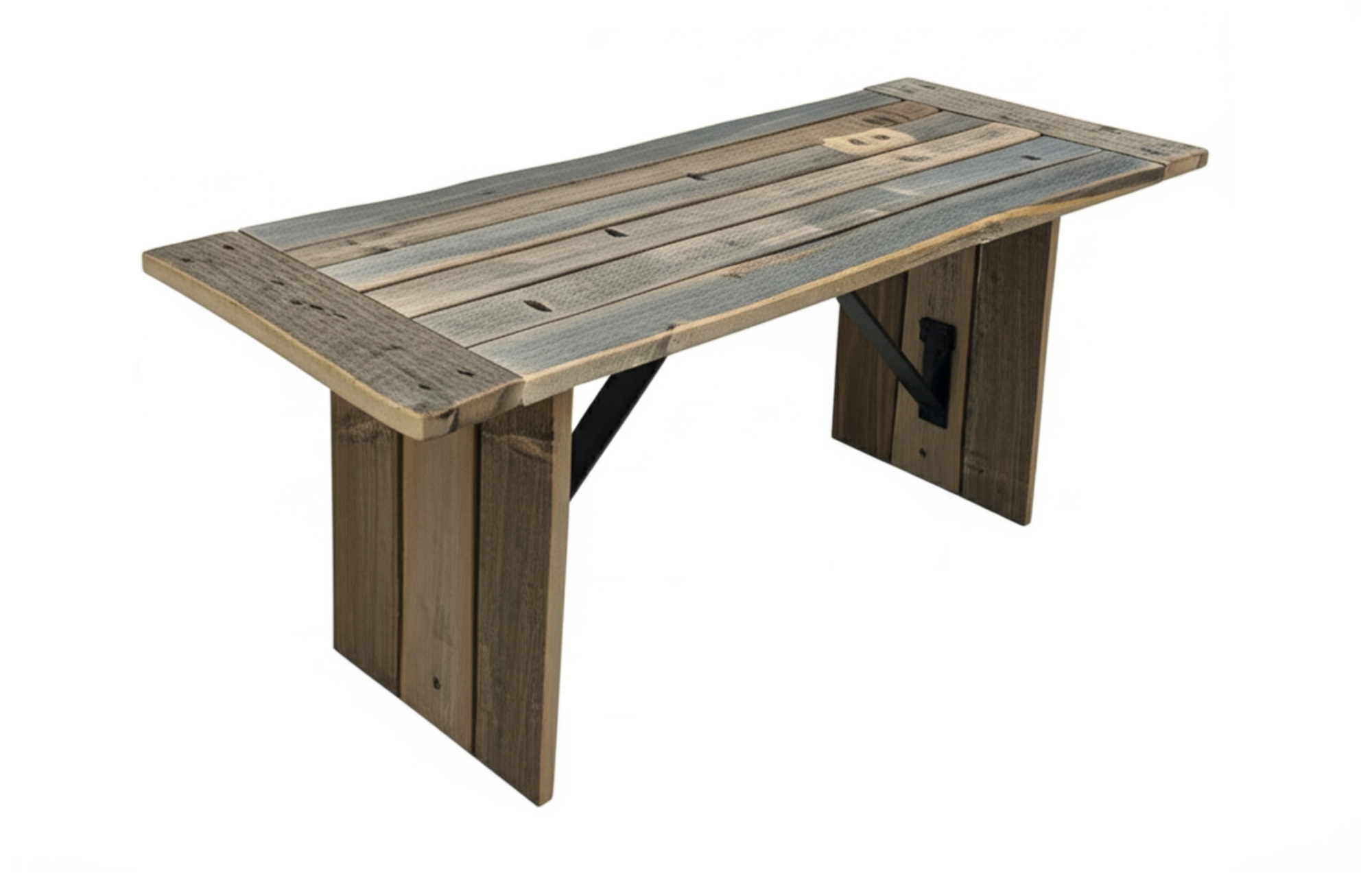 Wooden table with a rustic design on a white background