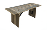 Wooden table with a rustic design on a white background