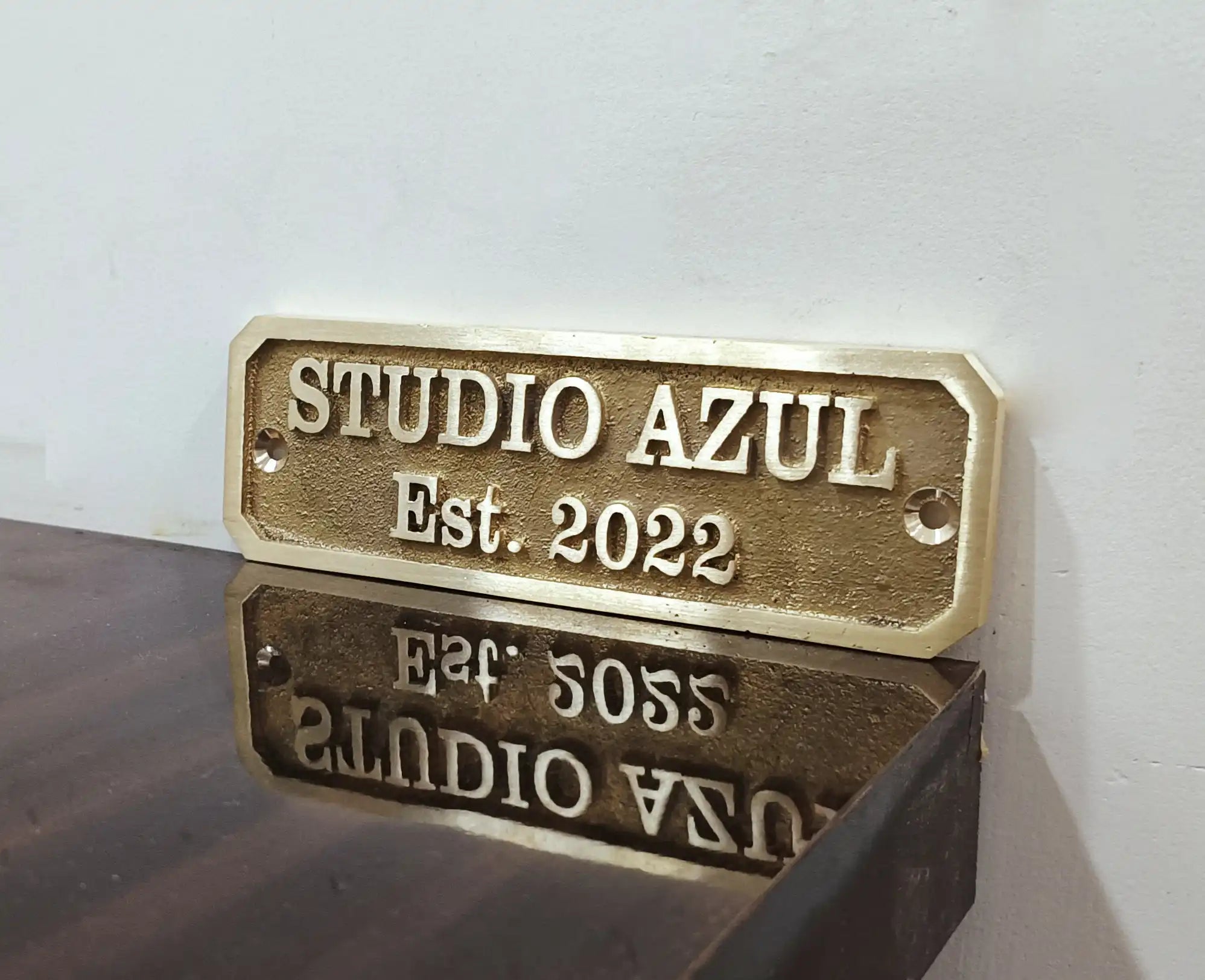 Engraved brass name sign for office door